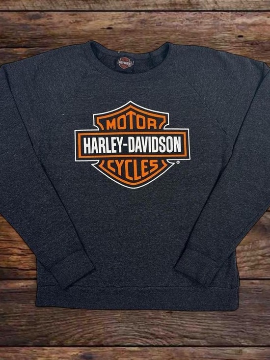Harley-Davidson Tops - Harley-Davidson Charcoal Crewneck Sweatshirt with Orange & White Shield